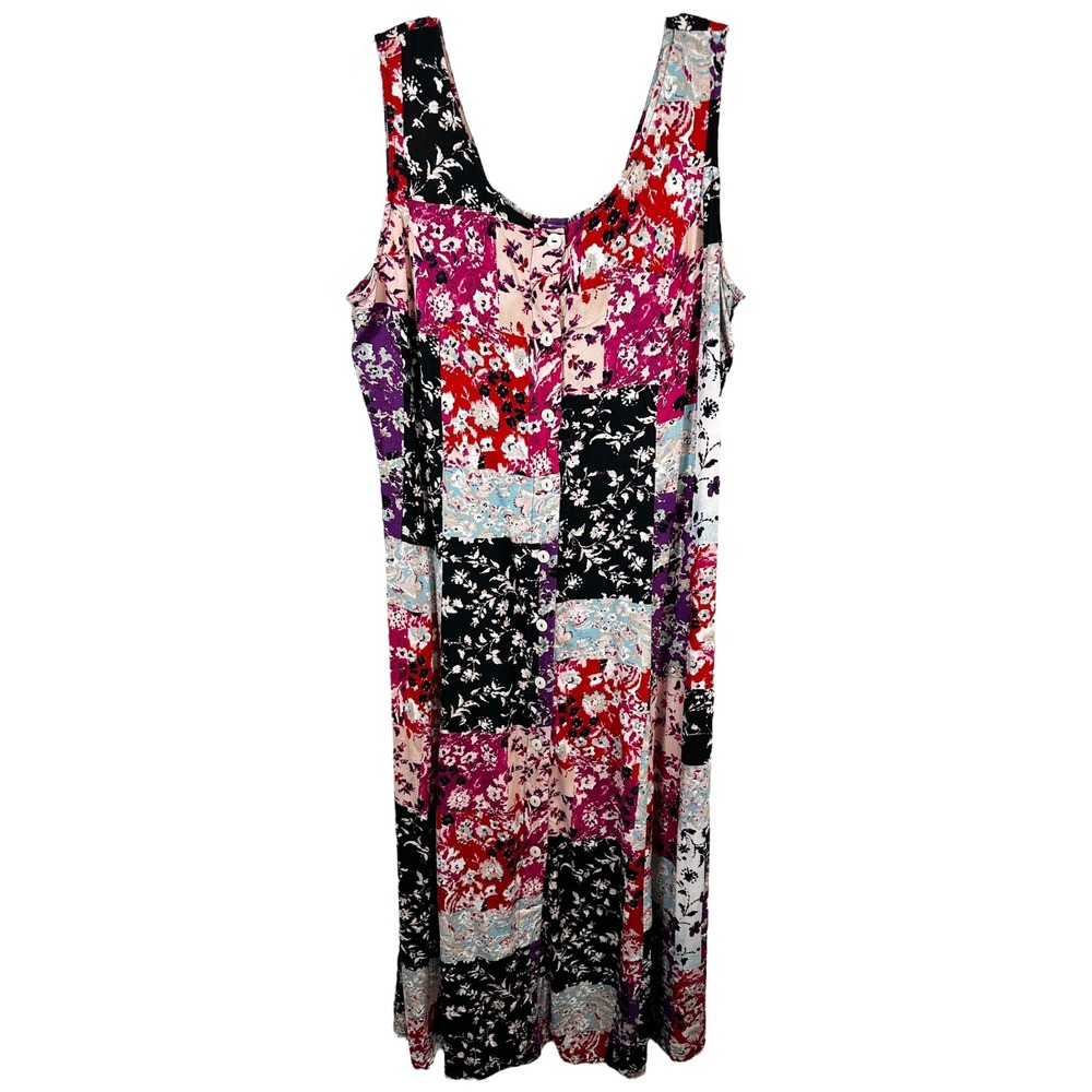 VTG Koret Large Maxi Dress Floral‎ Patchwork Sleeveless Cottagecore Boho 379